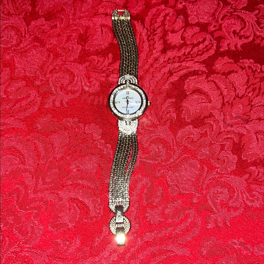 Anne Klein Women Gold Bracelet Watch Mother Pearl